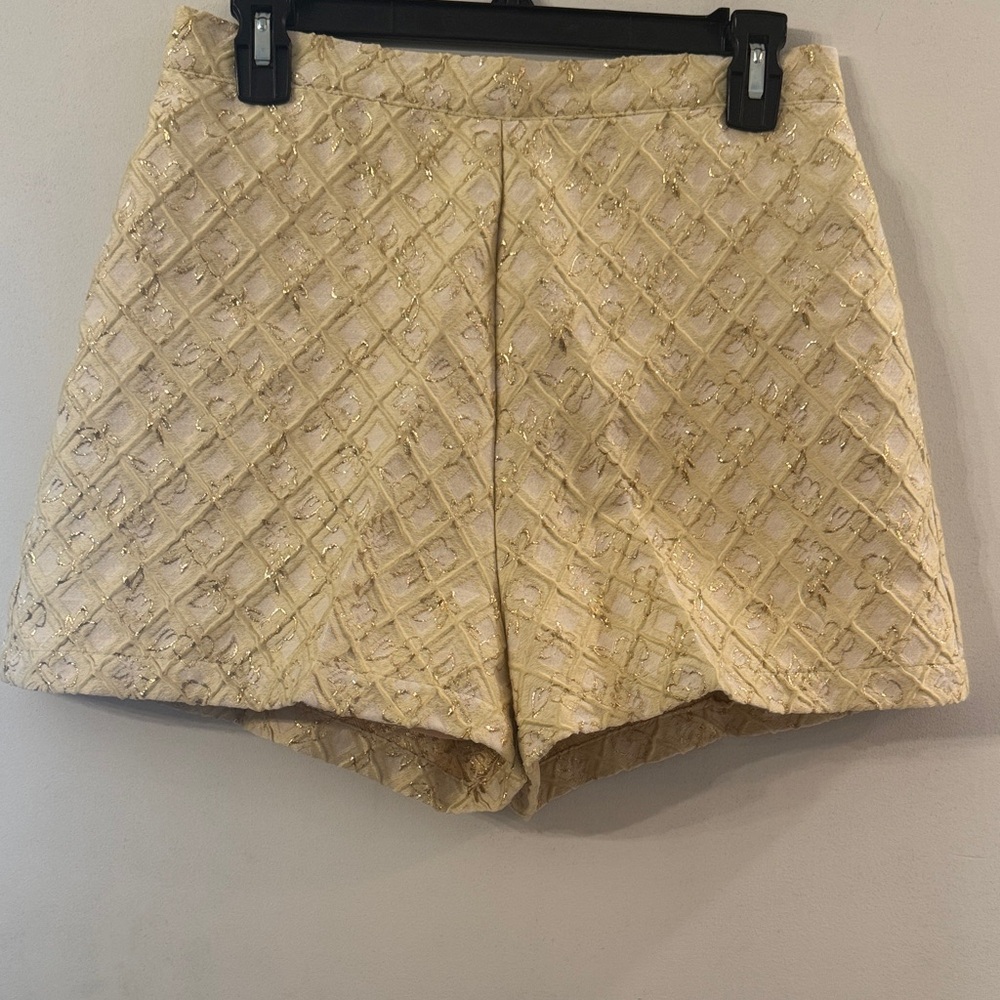 Lavender Brown Medium Cream & Gold Threading Accented Women's Top and Shorts Set - Picture 7 of 12